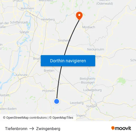 Tiefenbronn to Zwingenberg map