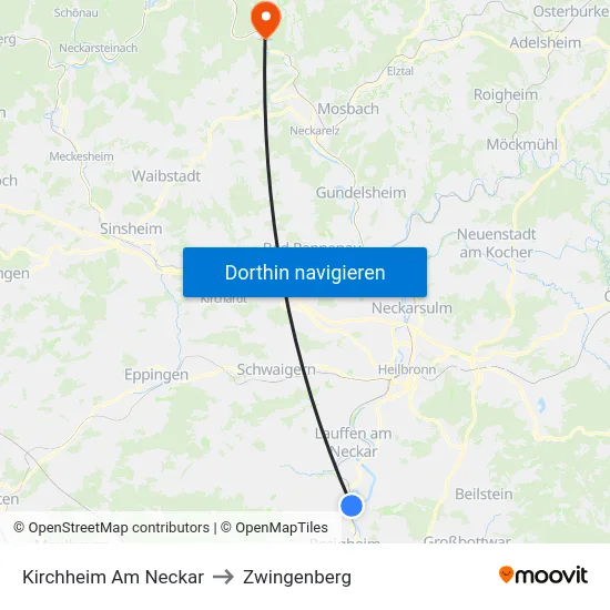 Kirchheim Am Neckar to Zwingenberg map