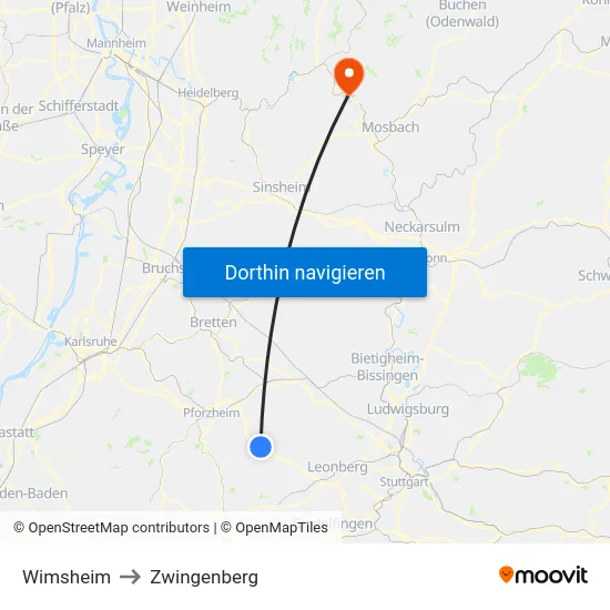Wimsheim to Zwingenberg map