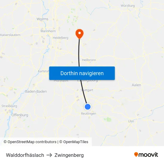 Walddorfhäslach to Zwingenberg map