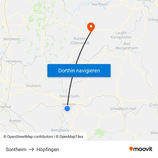 Sontheim to Höpfingen map