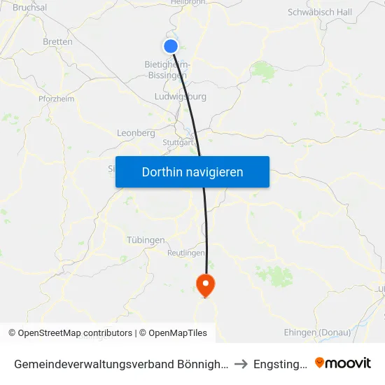 Gemeindeverwaltungsverband Bönnigheim to Engstingen map