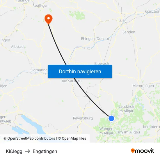 Kißlegg to Engstingen map