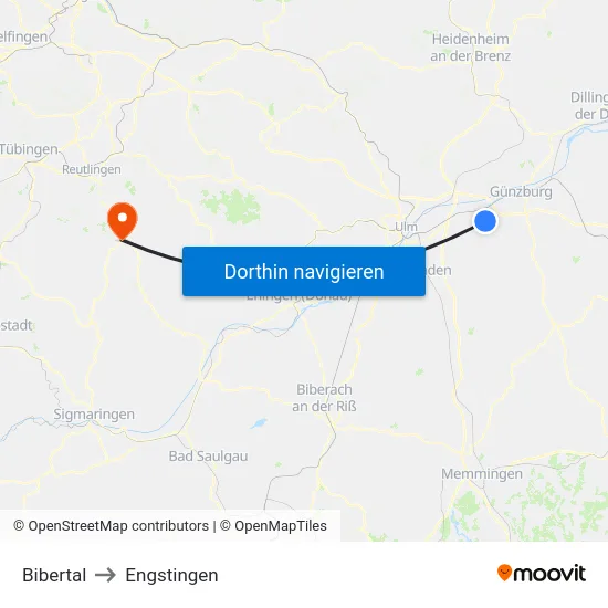 Bibertal to Engstingen map