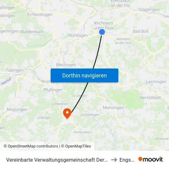 Vereinbarte Verwaltungsgemeinschaft Der Stadt Kirchheim Unter Teck to Engstingen map