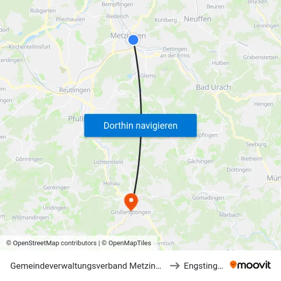 Gemeindeverwaltungsverband Metzingen to Engstingen map
