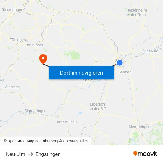 Neu-Ulm to Engstingen map