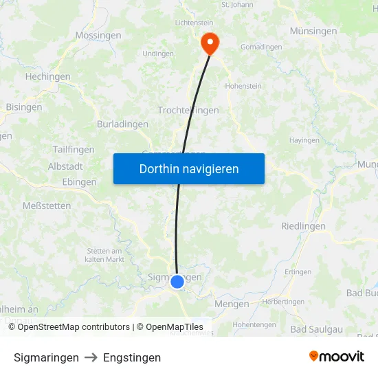 Sigmaringen to Engstingen map