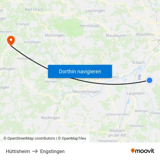 Hüttisheim to Engstingen map