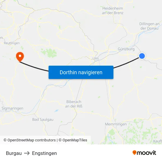 Burgau to Engstingen map