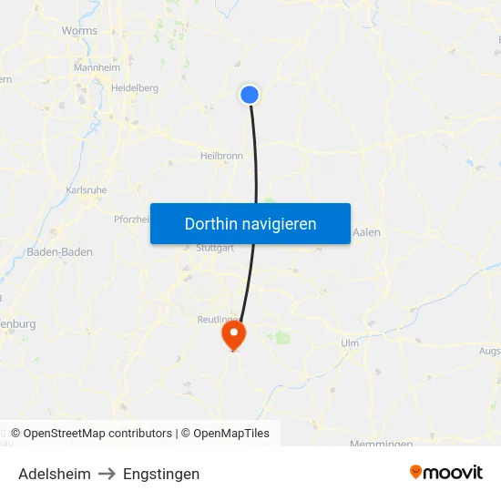 Adelsheim to Engstingen map