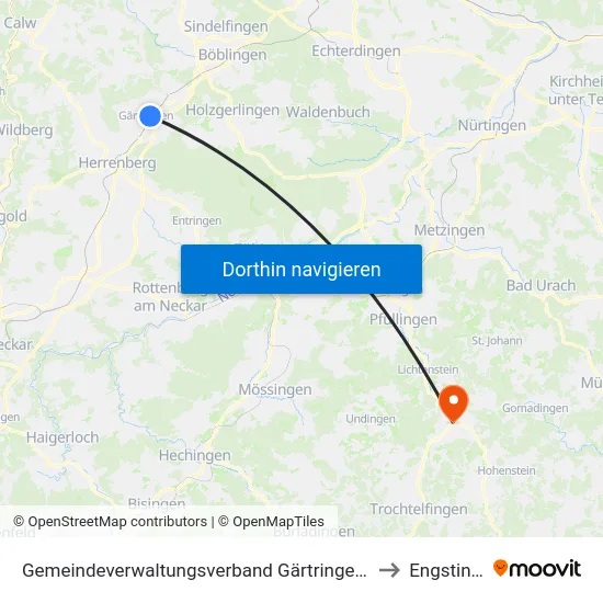 Gemeindeverwaltungsverband Gärtringen/Ehningen to Engstingen map