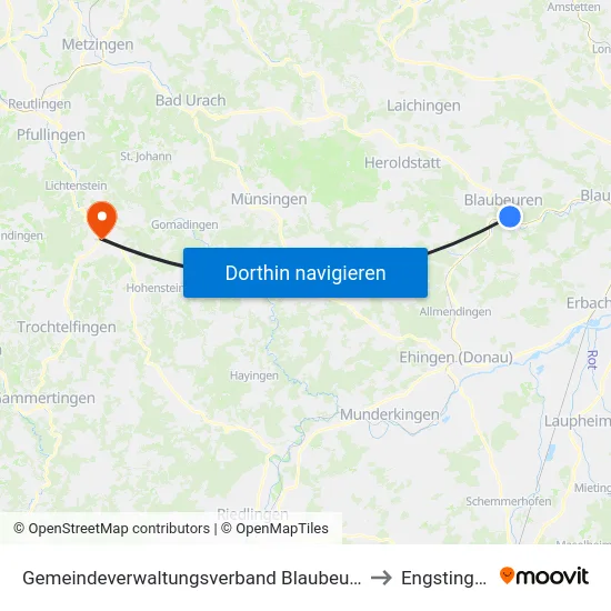 Gemeindeverwaltungsverband Blaubeuren to Engstingen map