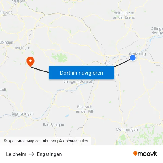 Leipheim to Engstingen map