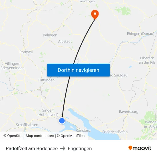 Radolfzell am Bodensee to Engstingen map