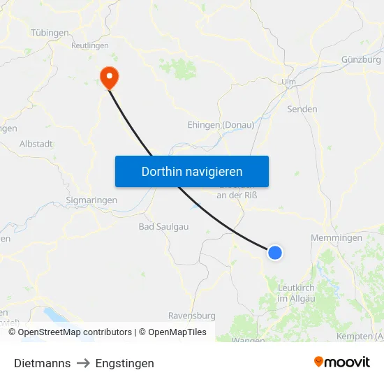 Dietmanns to Engstingen map
