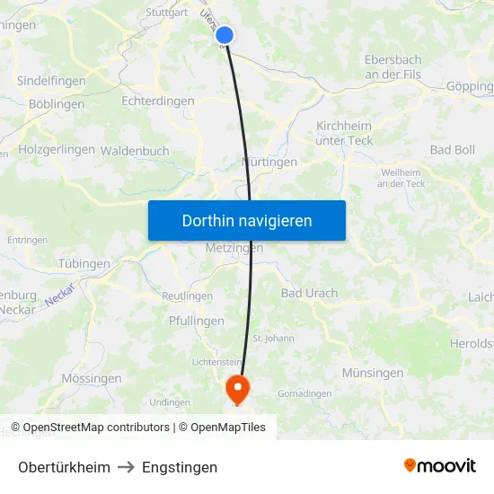 Obertürkheim to Engstingen map