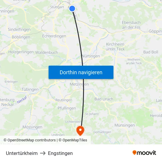 Untertürkheim to Engstingen map