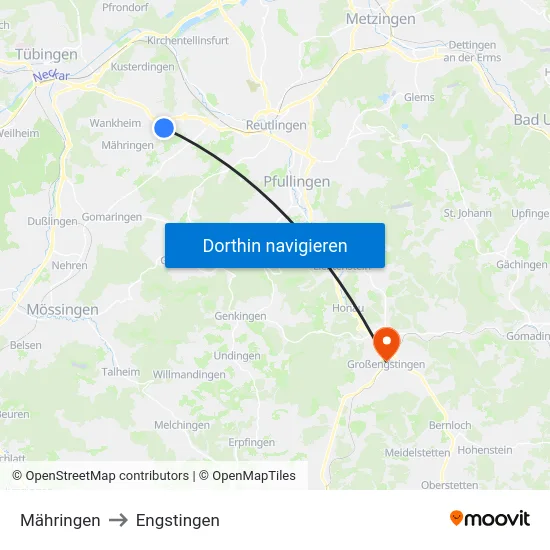 Mähringen to Engstingen map