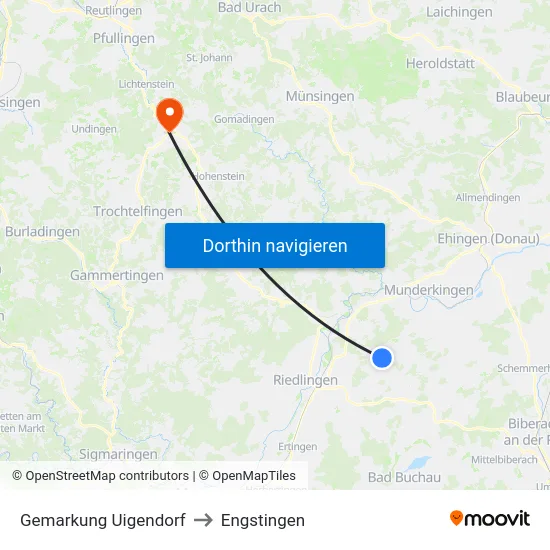 Gemarkung Uigendorf to Engstingen map