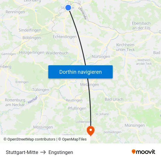 Stuttgart-Mitte to Engstingen map