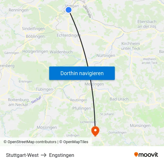 Stuttgart-West to Engstingen map