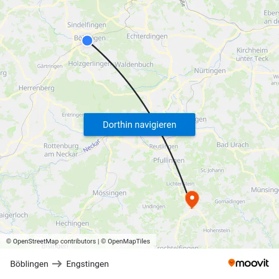 Böblingen to Engstingen map