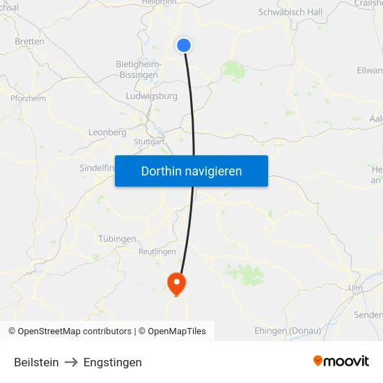 Beilstein to Engstingen map