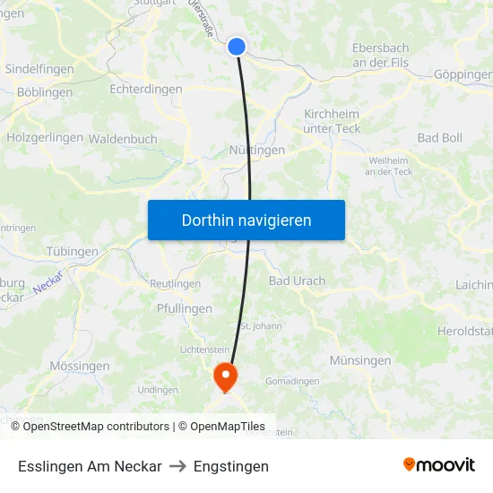 Esslingen Am Neckar to Engstingen map