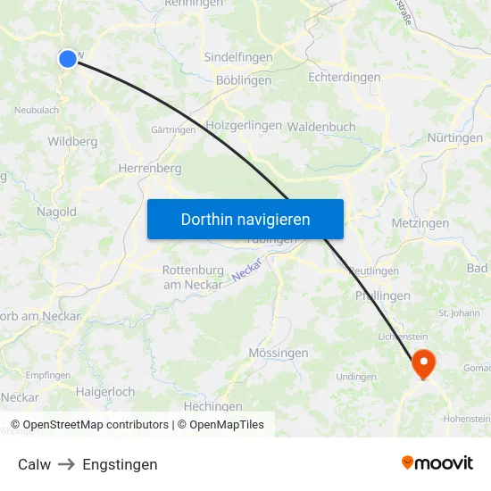 Calw to Engstingen map