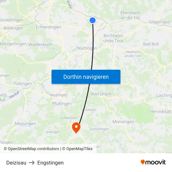 Deizisau to Engstingen map