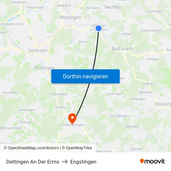 Dettingen An Der Erms to Engstingen map
