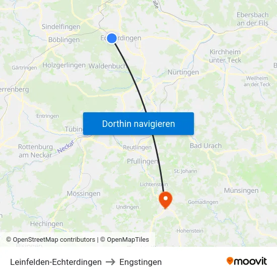 Leinfelden-Echterdingen to Engstingen map