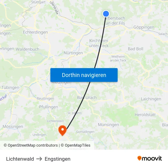 Lichtenwald to Engstingen map