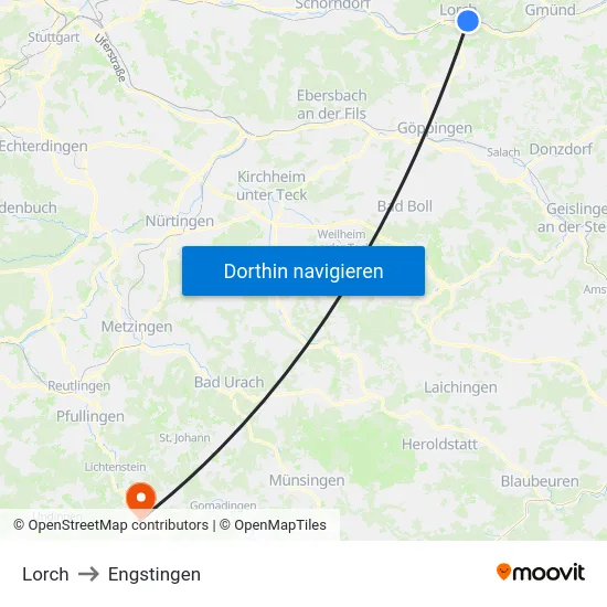 Lorch to Engstingen map