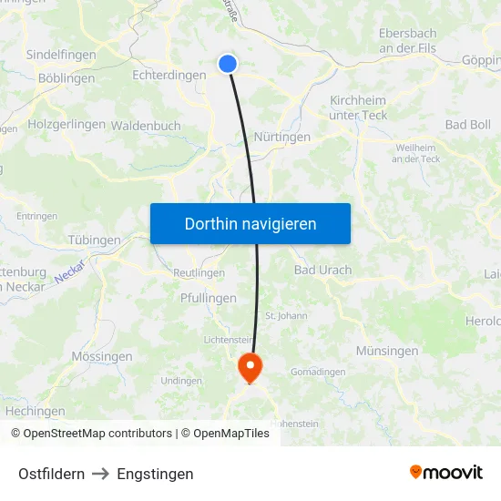 Ostfildern to Engstingen map