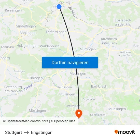 Stuttgart to Engstingen map