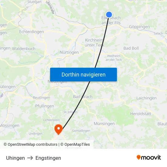 Uhingen to Engstingen map