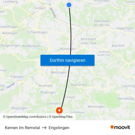 Kernen Im Remstal to Engstingen map