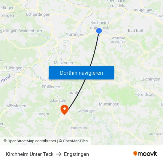 Kirchheim Unter Teck to Engstingen map
