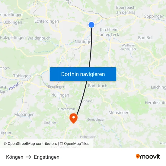 Köngen to Engstingen map