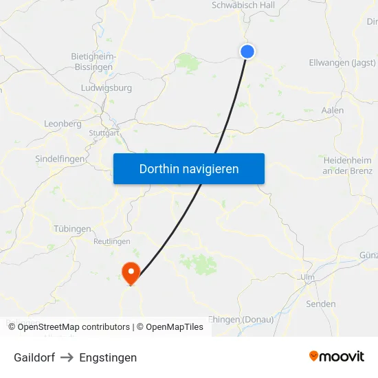 Gaildorf to Engstingen map