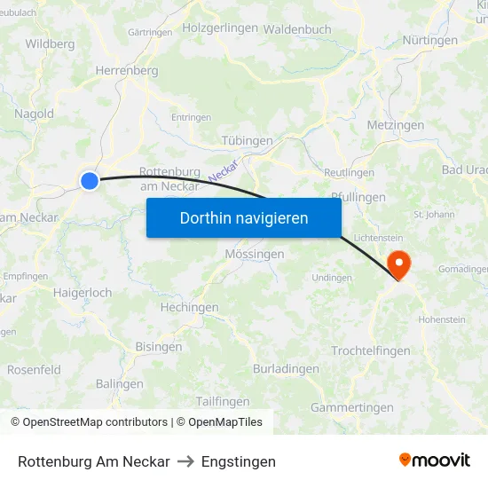 Rottenburg Am Neckar to Engstingen map