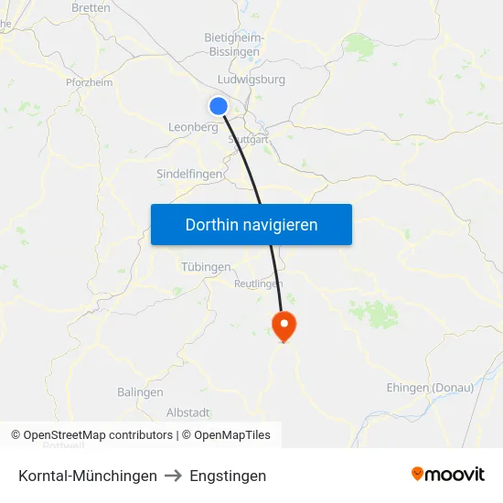 Korntal-Münchingen to Engstingen map