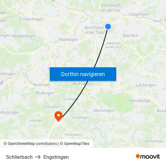 Schlierbach to Engstingen map