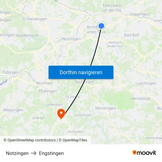Notzingen to Engstingen map
