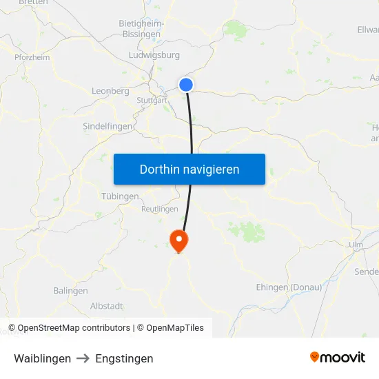 Waiblingen to Engstingen map