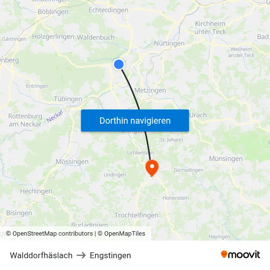 Walddorfhäslach to Engstingen map