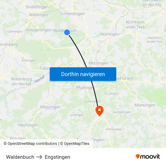 Waldenbuch to Engstingen map