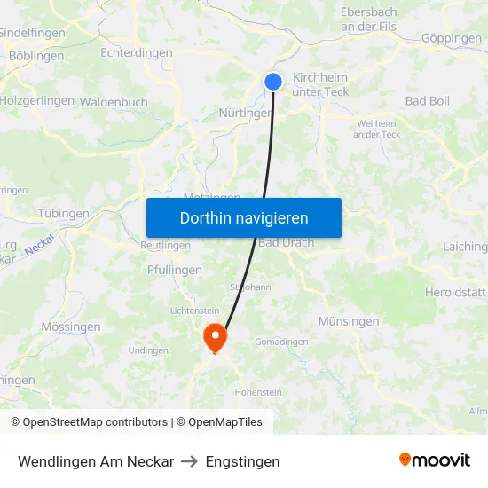 Wendlingen Am Neckar to Engstingen map
